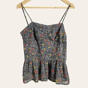 Greylin Black Ditsy Floral Speckled Peplum Camisole Top Size Small